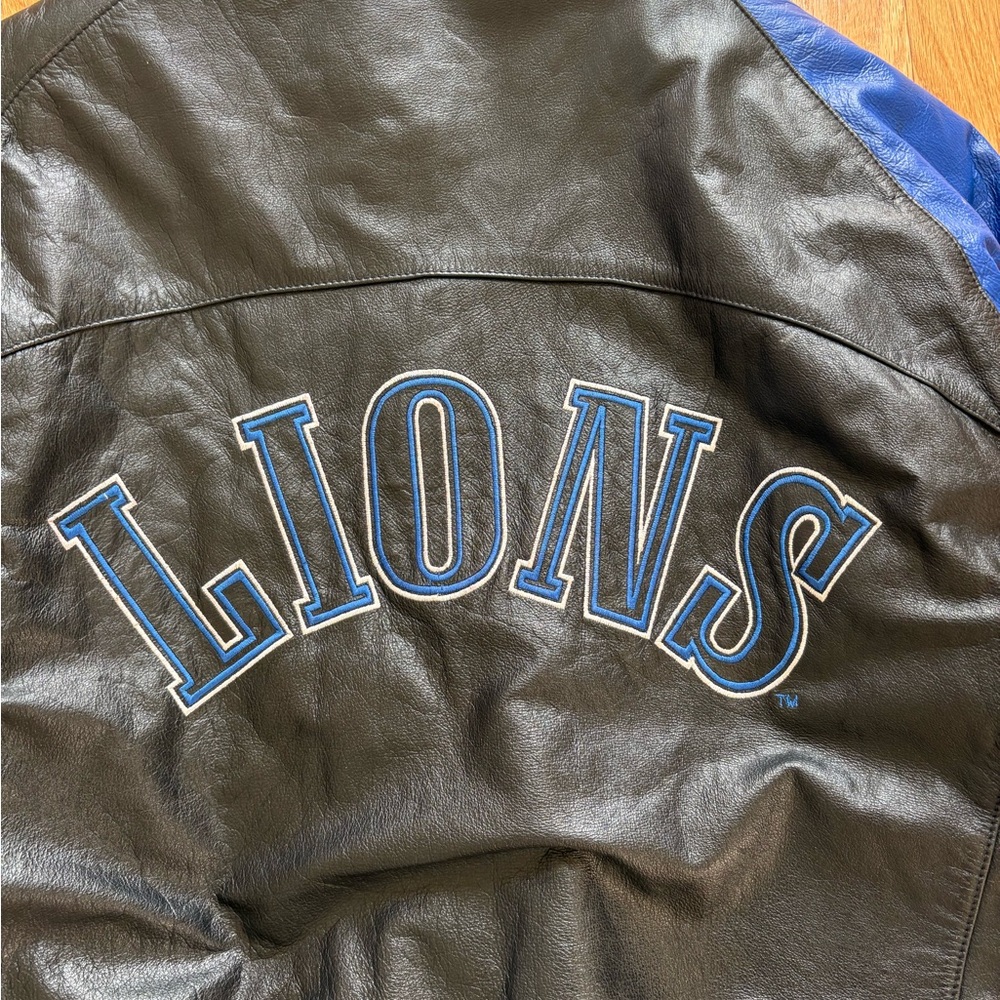 Detroit Lions Logo Athletic Sharktooth Vintage 90s Leather Jacket Moore Signed L - Picture 13 of 16